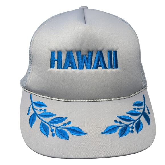 Hawaii Snapback Mesh Back Rope Trucker Hat Gray One Size Embroidered - Picture 1 of 10